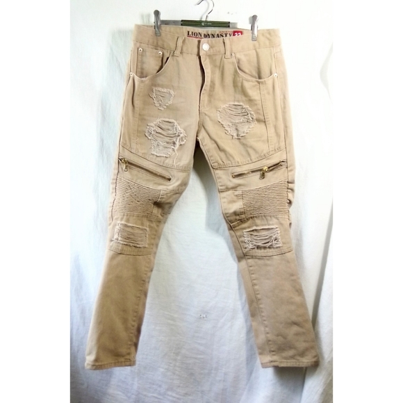 tan distressed jeans